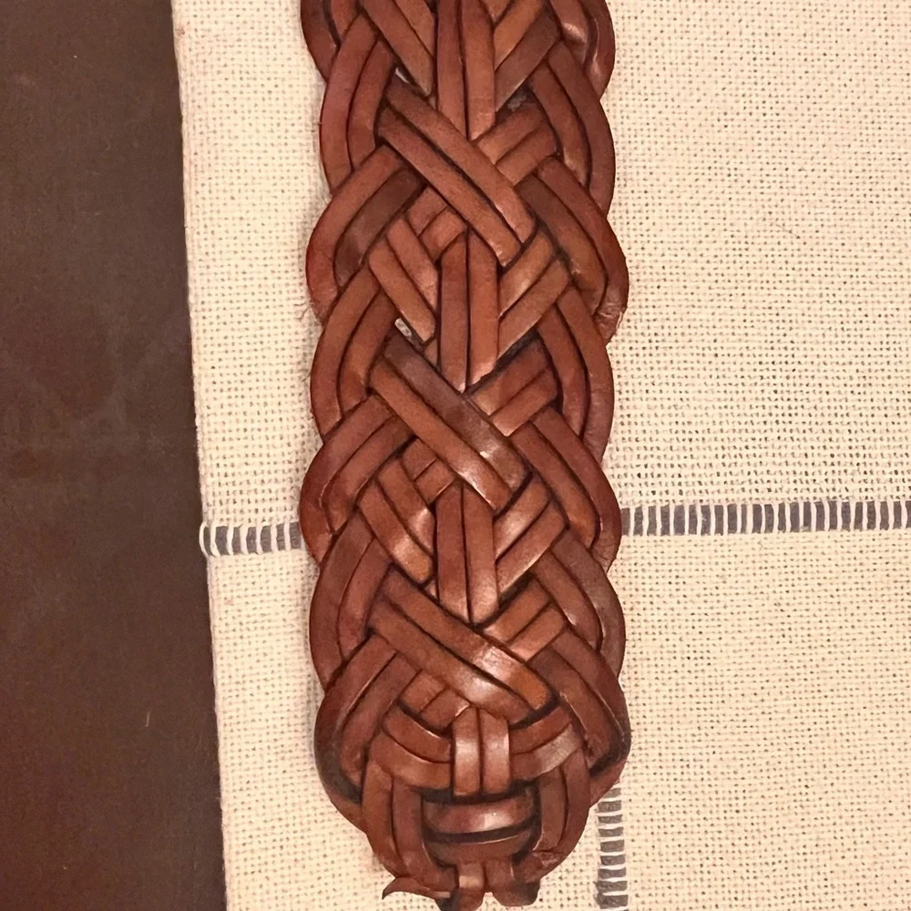 Braided Leather Belt with Gold Buckle Tongue 34” Long Chic Polished Preppy Vibe